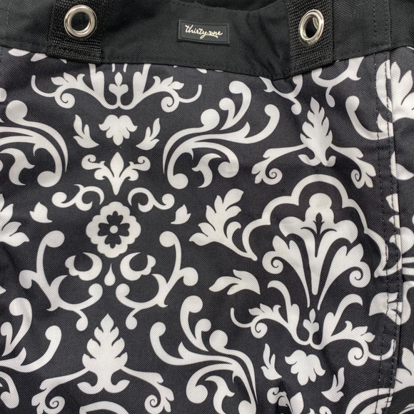 Thirty One 31 Utility Tote Bag Black & White Floral, Damask Print Tote Bag - Picture 4 of 7